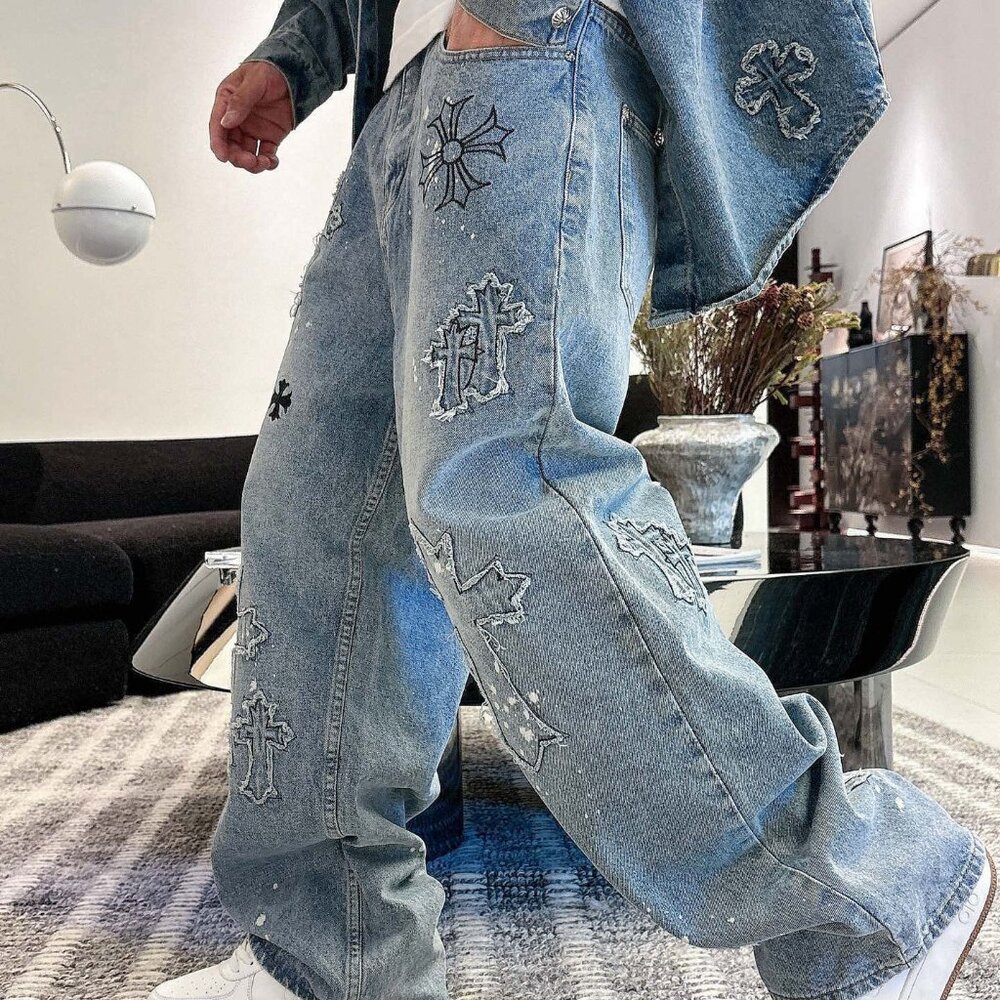 Chrome Hearts distressed washed denim trousers